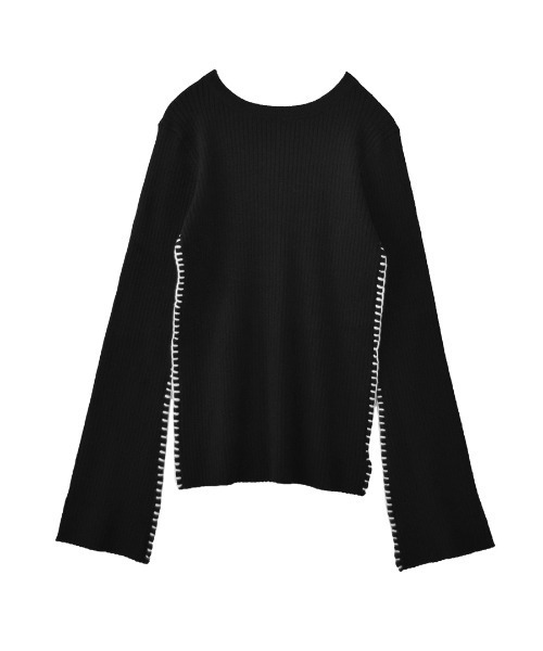 e-zakkamania stores（イーザッカマニアストアーズ）の「2WAY ブランケットステッチ フレアスリーブ リブカットソー（Tシャツ/カットソー・レディース・アイボリー/ブラック・フリー）」の13枚目の写真