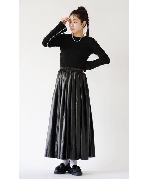 e-zakkamania stores（イーザッカマニアストアーズ）の「2WAY ブランケットステッチ フレアスリーブ リブカットソー（Tシャツ/カットソー・レディース・アイボリー/ブラック・フリー）」の8枚目の写真