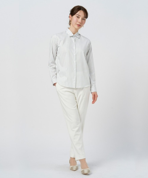 TOKYO SHIRTS（トウキョウシャツ）の「LENZING(TM)ECOVERO(TM)  形態安定ノーアイロン ワイド 長袖ビジネスワイシャツ（ビジネスシャツ・レディース・ライトグリーン・S/M/L/LL/XL）」の7枚目の写真