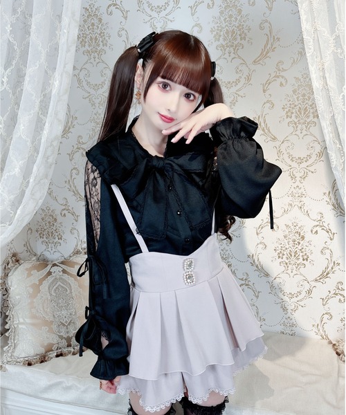 MA*RS♡マーズ♡ma*rs mars MARS レーストリプルリボンシャツ♡ MA*RS】肩フリルちびリボンレーストップス - BLK/BLK size-F | 地雷系