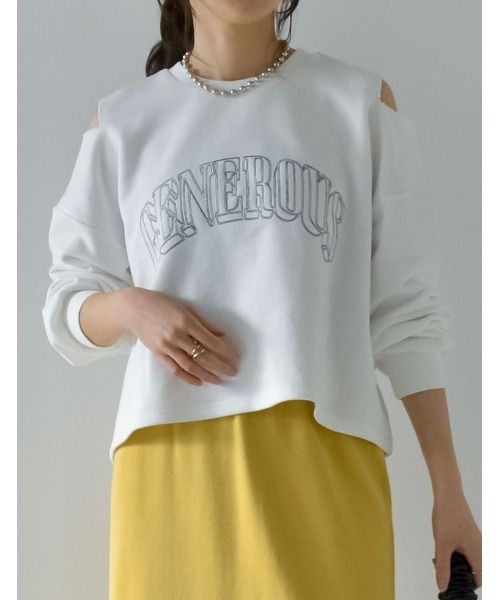 Re:EDIT(リエディ)の「裏毛刺繍ロゴ肩スリットあきショート丈トップス(スウェット・レディース・ホワイト/チャコールグレー/杢グレー・MEDIUM/LARGE)」の19枚目の写真