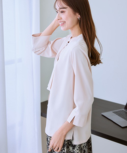 7days Life Styling(セブンデイズライフスタイリング)の「フレアボウタイ7分袖ブラウス(しわになりにくい・UVカット)(シャツ/ブラウス・レディース・サックスブルー系/ベージュ/オフホワイト・M/L/LL)」の8枚目の写真