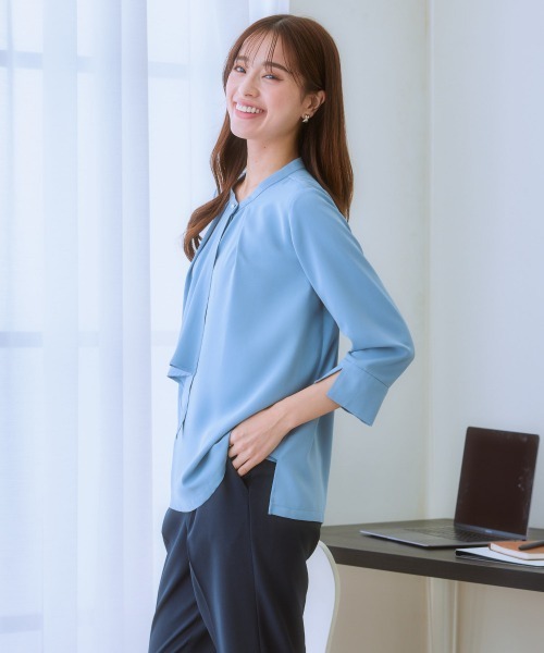 7days Life Styling(セブンデイズライフスタイリング)の「フレアボウタイ7分袖ブラウス(しわになりにくい・UVカット)(シャツ/ブラウス・レディース・サックスブルー系/ベージュ/オフホワイト・M/L/LL)」の11枚目の写真