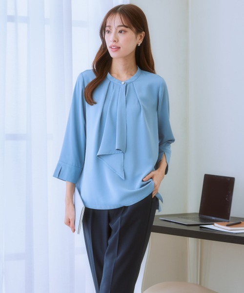 7days Life Styling(セブンデイズライフスタイリング)の「フレアボウタイ7分袖ブラウス(しわになりにくい・UVカット)(シャツ/ブラウス・レディース・サックスブルー系/ベージュ/オフホワイト・M/L/LL)」の15枚目の写真
