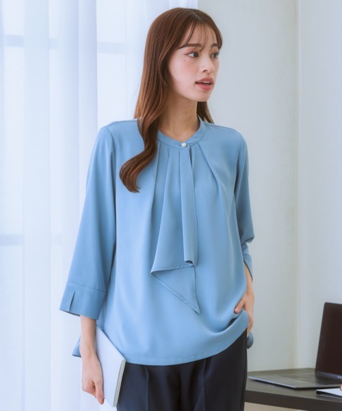 7days Life Styling(セブンデイズライフスタイリング)の「フレアボウタイ7分袖ブラウス(しわになりにくい・UVカット)(シャツ/ブラウス・レディース・サックスブルー系/ベージュ/オフホワイト・M/L/LL)」の16枚目の写真