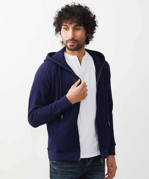 MICHEL KLEIN HOMME (ミッシェルクランオム)の「ブランドロゴ刺繍入りニットパーカー セットアップ(パーカー・メンズ・ブラック/ネイビー・MEDIUM/LARGE/X-LARGE)」の13枚目の写真