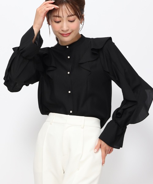 MISCH MASCH（ミッシュマッシュ）の「袖フリル前開きブラウス/MM418120（シャツ/ブラウス・レディース・ブラック/ブルー/ホワイト・ﾌﾘ-）」の8枚目の写真