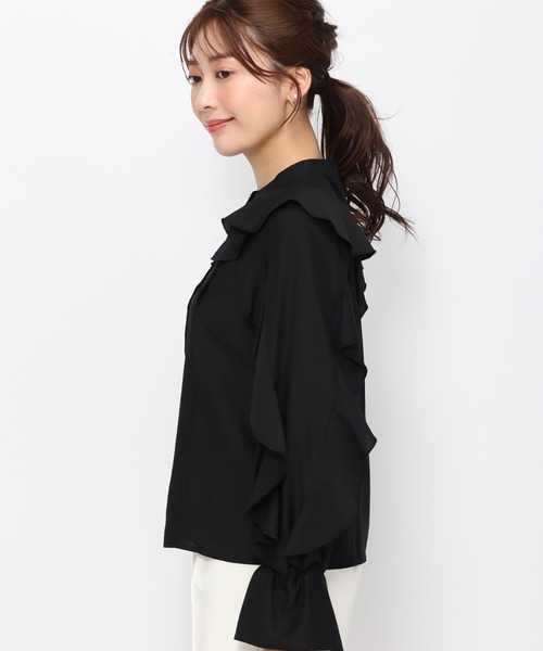 MISCH MASCH（ミッシュマッシュ）の「袖フリル前開きブラウス/MM418120（シャツ/ブラウス・レディース・ブラック/ブルー/ホワイト・ﾌﾘ-）」の9枚目の写真