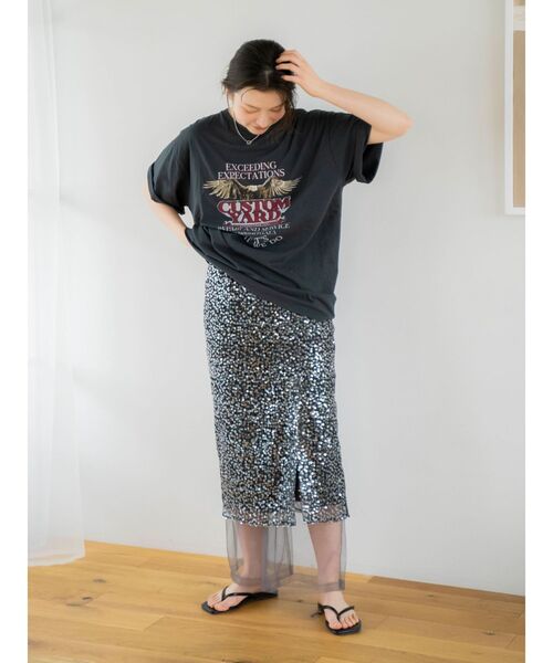 Ungrid（アングリッド）の「ビッグシルエットイーグルTee（Tシャツ/カットソー・レディース・キャメル/チャコールグレー/オフホワイト・FREE）」の4枚目の写真