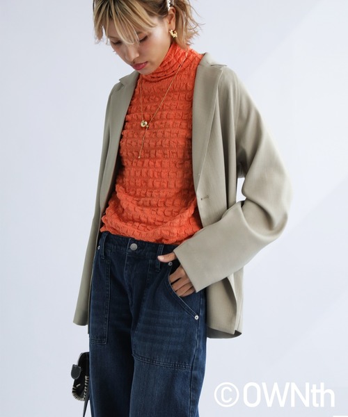OWNth(オンス)の「脹れジャガードカットソートップス(Tシャツ/カットソー・レディース・ホワイト/ブラック/オレンジ・R/P)」の10枚目の写真