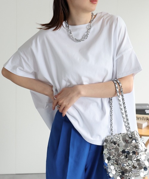 sakishimatokyo(サキシマトーキョー)の「【USAコットン】ビッグシルエットチュニックTシャツ(Tシャツ/カットソー・レディース・アイボリー/グレー/ホワイト/ブラック・FREE)」の2枚目の写真