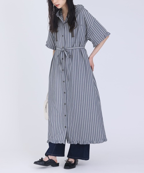 【美品！】archivio フード付き ストライプワンピース 38 美品！】archivio フード付き ストライプワンピース 38