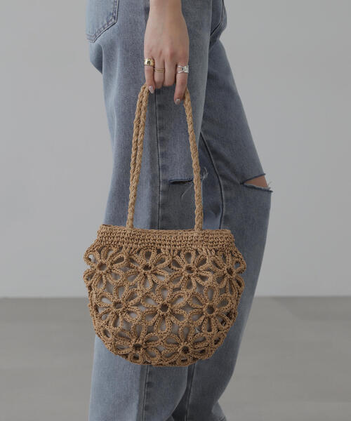 FREE'S MART(フリーズマート)の「◆フラワー雑材バッグ(かごバッグ・レディース・ライトグリーン/ベージュ・フリ-)」の12枚目の写真