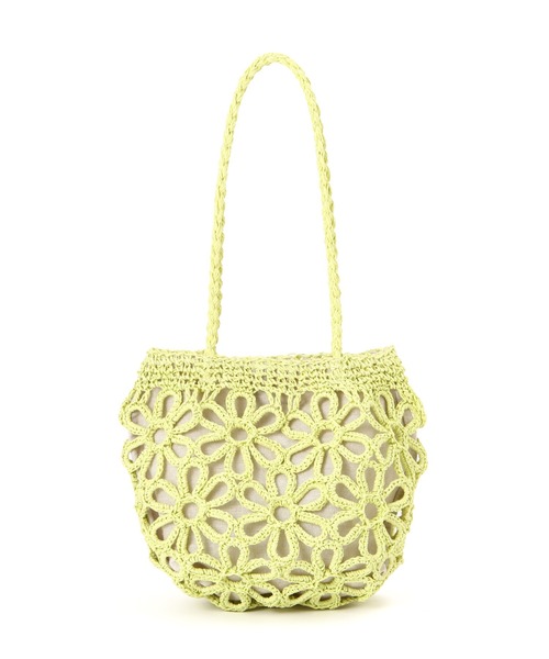 FREE'S MART(フリーズマート)の「◆フラワー雑材バッグ(かごバッグ・レディース・ライトグリーン/ベージュ・フリ-)」の5枚目の写真