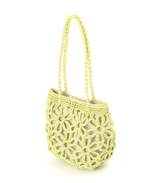 FREE'S MART(フリーズマート)の「◆フラワー雑材バッグ(かごバッグ・レディース・ライトグリーン/ベージュ・フリ-)」の6枚目の写真