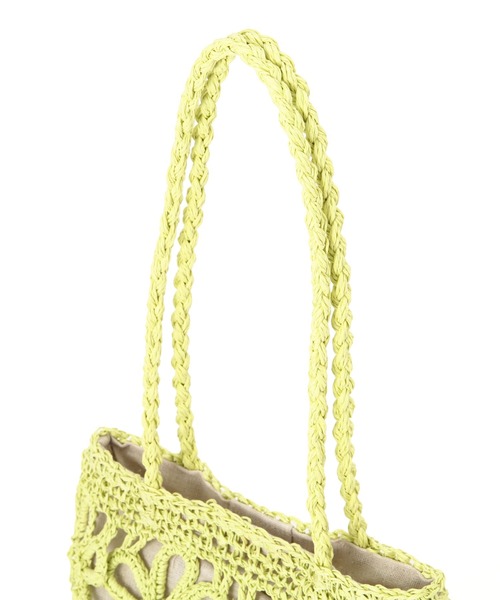 FREE'S MART(フリーズマート)の「◆フラワー雑材バッグ(かごバッグ・レディース・ライトグリーン/ベージュ・フリ-)」の7枚目の写真