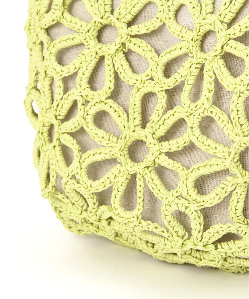 FREE'S MART(フリーズマート)の「◆フラワー雑材バッグ(かごバッグ・レディース・ライトグリーン/ベージュ・フリ-)」の9枚目の写真