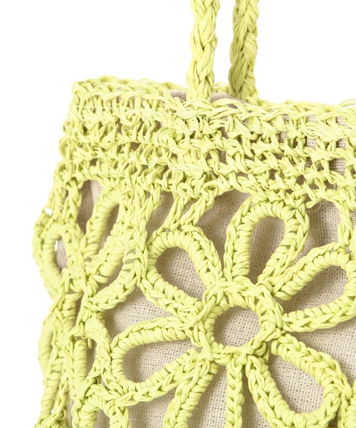 FREE'S MART(フリーズマート)の「◆フラワー雑材バッグ(かごバッグ・レディース・ライトグリーン/ベージュ・フリ-)」の10枚目の写真