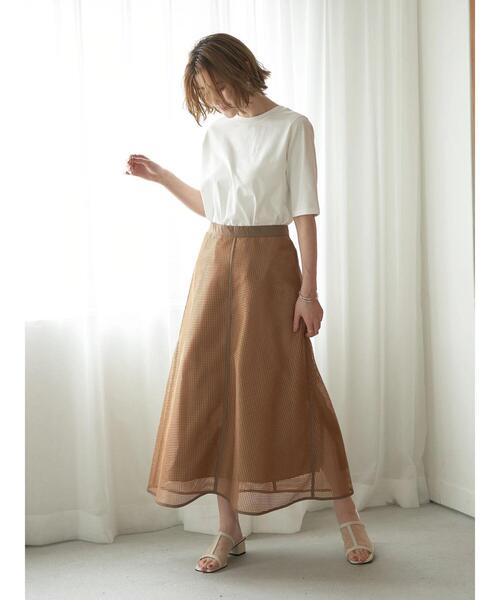YECCA VECCA(イェッカヴェッカ)の「スクエアメッシュフレアスカート(スカート・レディース・ベージュ/ネイビー・S/M)」の14枚目の写真