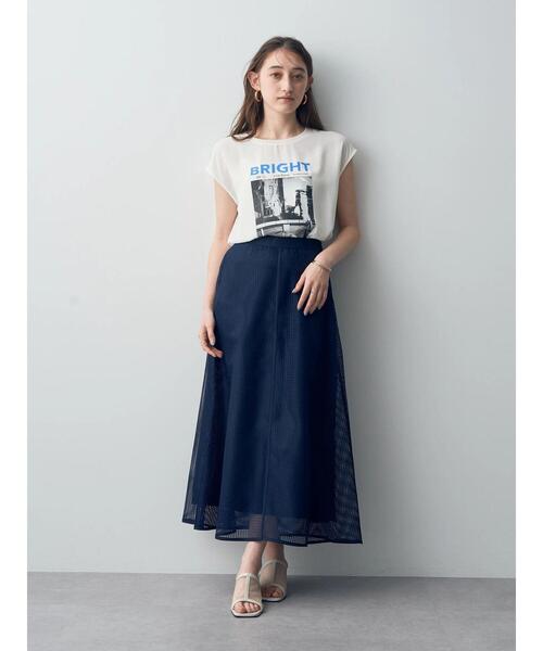 YECCA VECCA(イェッカヴェッカ)の「スクエアメッシュフレアスカート(スカート・レディース・ベージュ/ネイビー・S/M)」の11枚目の写真
