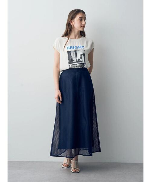 YECCA VECCA(イェッカヴェッカ)の「スクエアメッシュフレアスカート(スカート・レディース・ベージュ/ネイビー・S/M)」の10枚目の写真