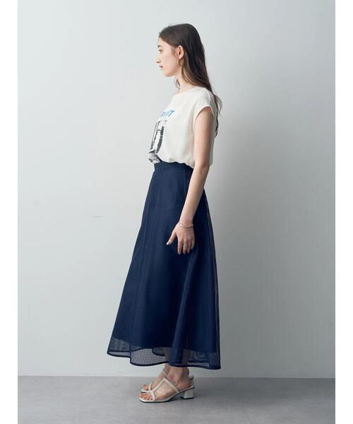 YECCA VECCA(イェッカヴェッカ)の「スクエアメッシュフレアスカート(スカート・レディース・ベージュ/ネイビー・S/M)」の9枚目の写真