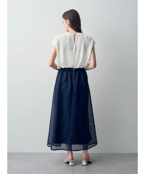 YECCA VECCA(イェッカヴェッカ)の「スクエアメッシュフレアスカート(スカート・レディース・ベージュ/ネイビー・S/M)」の8枚目の写真