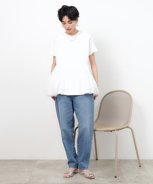 OPAQUE.CLIP(オペークドットクリップ)の「◆チュールドッキングティアードカットソー【洗濯機洗い可】(Tシャツ/カットソー・レディース・ブラック/ホワイト/ネイビー・36/40/38)」の5枚目の写真