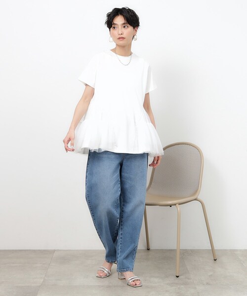 OPAQUE.CLIP(オペークドットクリップ)の「◆チュールドッキングティアードカットソー【洗濯機洗い可】(Tシャツ/カットソー・レディース・ブラック/ホワイト/ネイビー・36/40/38)」の6枚目の写真