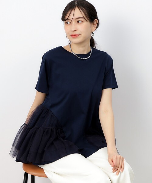 OPAQUE.CLIP(オペークドットクリップ)の「◆チュールドッキングティアードカットソー【洗濯機洗い可】(Tシャツ/カットソー・レディース・ブラック/ホワイト/ネイビー・36/40/38)」の8枚目の写真