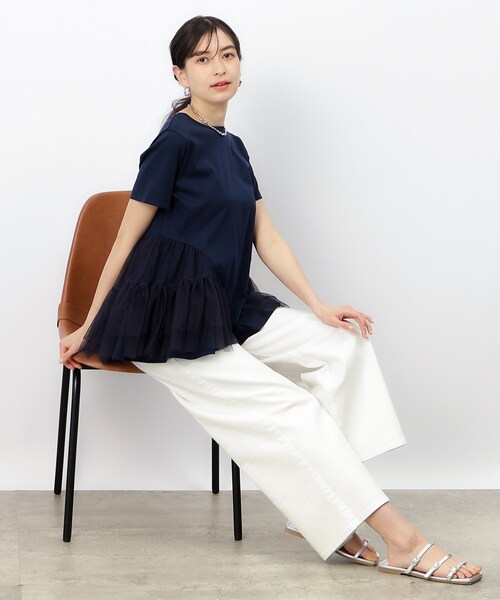 OPAQUE.CLIP(オペークドットクリップ)の「◆チュールドッキングティアードカットソー【洗濯機洗い可】(Tシャツ/カットソー・レディース・ブラック/ホワイト/ネイビー・36/40/38)」の10枚目の写真