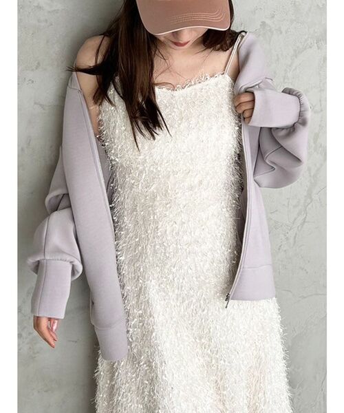 MERCURYDUO（マーキュリーデュオ）の「ダンボールジップアップパーカ（パーカー・レディース・チャコールグレー/オフホワイト/ラベンダー・FREE）」の3枚目の写真