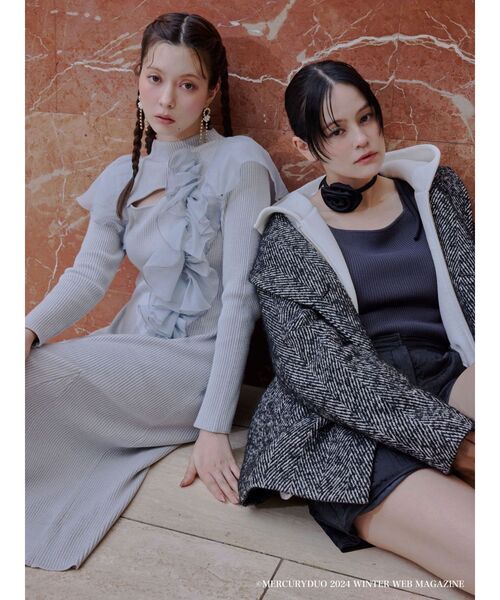 MERCURYDUO（マーキュリーデュオ）の「ダンボールジップアップパーカ（パーカー・レディース・チャコールグレー/オフホワイト/ラベンダー・FREE）」の4枚目の写真