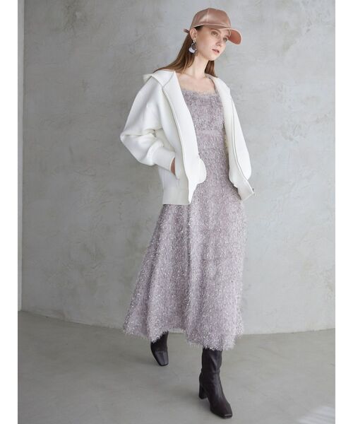 MERCURYDUO（マーキュリーデュオ）の「ダンボールジップアップパーカ（パーカー・レディース・チャコールグレー/オフホワイト/ラベンダー・FREE）」の5枚目の写真