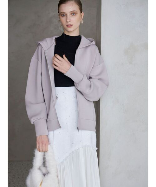 MERCURYDUO（マーキュリーデュオ）の「ダンボールジップアップパーカ（パーカー・レディース・チャコールグレー/オフホワイト/ラベンダー・FREE）」の11枚目の写真