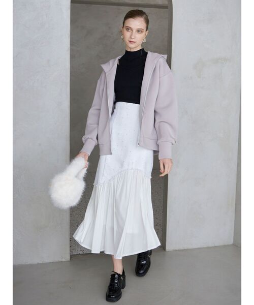 MERCURYDUO（マーキュリーデュオ）の「ダンボールジップアップパーカ（パーカー・レディース・チャコールグレー/オフホワイト/ラベンダー・FREE）」の12枚目の写真