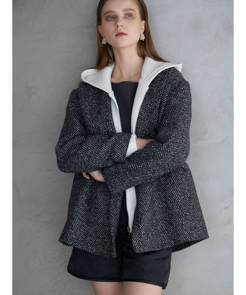 MERCURYDUO（マーキュリーデュオ）の「ダンボールジップアップパーカ（パーカー・レディース・チャコールグレー/オフホワイト/ラベンダー・FREE）」の15枚目の写真