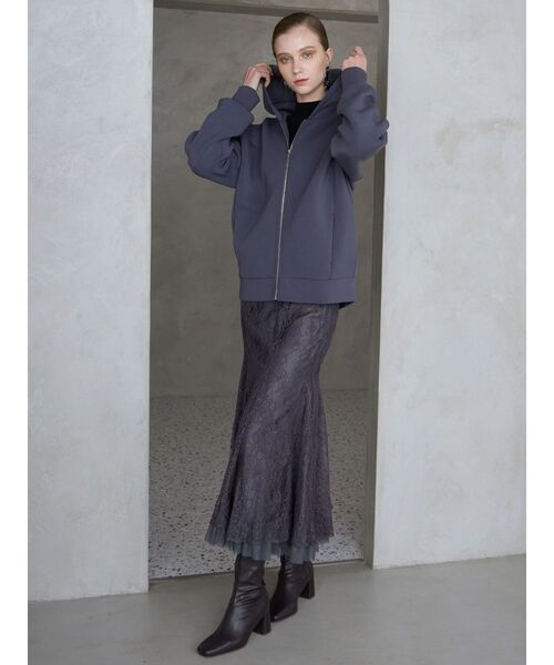 MERCURYDUO（マーキュリーデュオ）の「ダンボールジップアップパーカ（パーカー・レディース・チャコールグレー/オフホワイト/ラベンダー・FREE）」の19枚目の写真