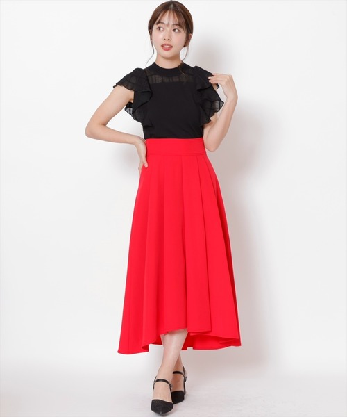 SWINGLE（スウィングル）の「配色リボンデザインタックフレアスカート（スカート・レディース・ライトベージュ/ブラック/レッド・FREE）」の3枚目の写真