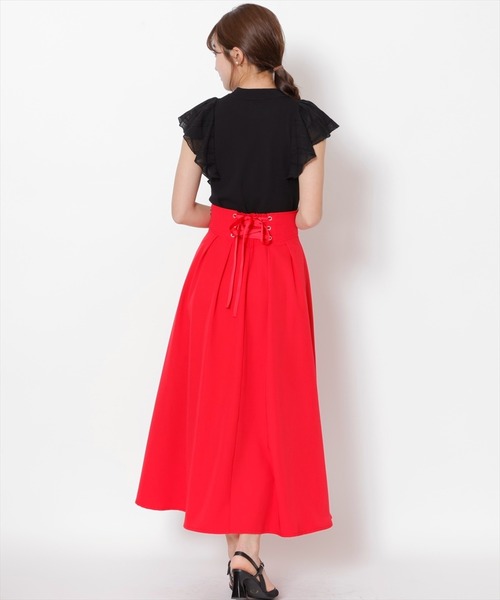 SWINGLE（スウィングル）の「配色リボンデザインタックフレアスカート（スカート・レディース・ライトベージュ/ブラック/レッド・FREE）」の15枚目の写真