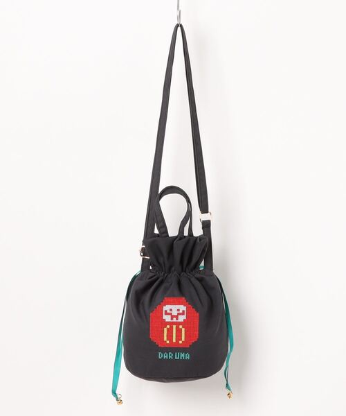 カヤ(カヤ)の「【カヤ】交差縫い巾着ショルダーバッグ(ショルダーバッグ・レディース・グリーン/ブラック系その他/ネイビー/ピンク/レッド/ホワイト・FREE)」の3枚目の写真