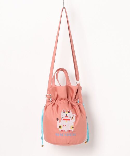 カヤ(カヤ)の「【カヤ】交差縫い巾着ショルダーバッグ(ショルダーバッグ・レディース・グリーン/ブラック系その他/ネイビー/ピンク/レッド/ホワイト・FREE)」の5枚目の写真