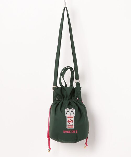 カヤ(カヤ)の「【カヤ】交差縫い巾着ショルダーバッグ(ショルダーバッグ・レディース・グリーン/ブラック系その他/ネイビー/ピンク/レッド/ホワイト・FREE)」の4枚目の写真