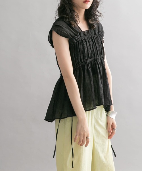 KBF（ケイビーエフ）の「ノースリーブギャザーブラウス（シャツ/ブラウス・レディース・ブラック/オレンジ系その他/レッド・ONE）」の9枚目の写真