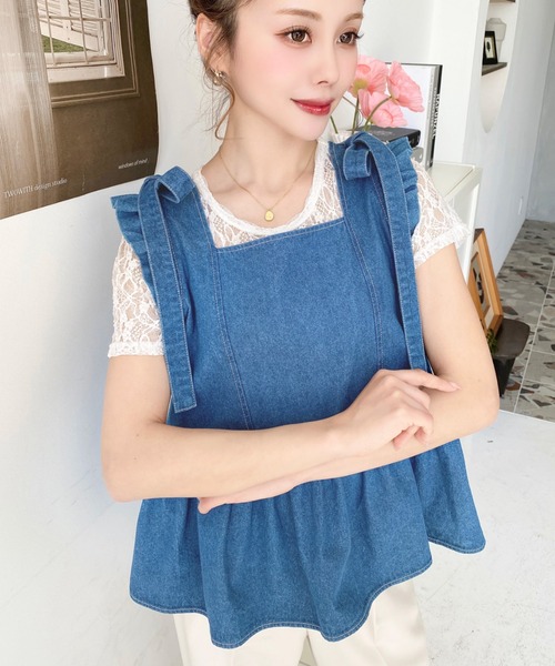 新品⭐︎EMMA TANK PALLADIO GRID リボンショルダーブラウス Hibiscus Embroidered Tank - Blue – Emma Mulholland on Holiday