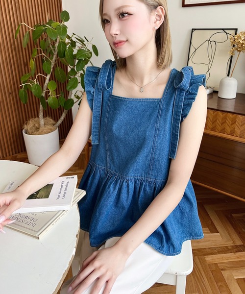 ノーリーズ　リエミラー　ペプラムデニムブラウス リエミラー Rie Miller 【RM denim】ペプラムジレデニムブラウス