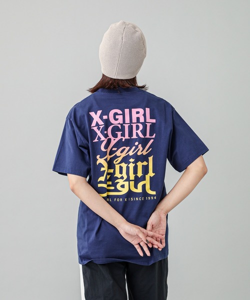 X-girl（エックスガール）の「X-girl VARIOUS LOGOS S/S TEE（Tシャツ/カットソー・レディース・ブラック/ホワイト/ネイビー・S/M/L/XL）」の3枚目の写真