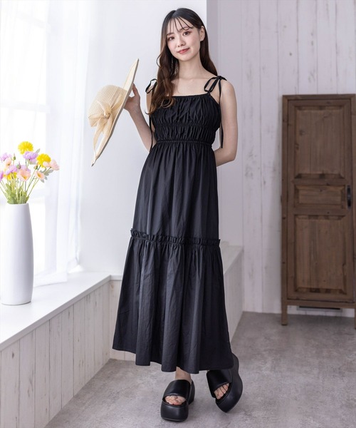 clear（クリア）の「無地柄アソート肩リボンキャミワンピース≪2024SS≫（ワンピース・レディース・カーキ/ブラック/ブルー系その他・F）」の11枚目の写真