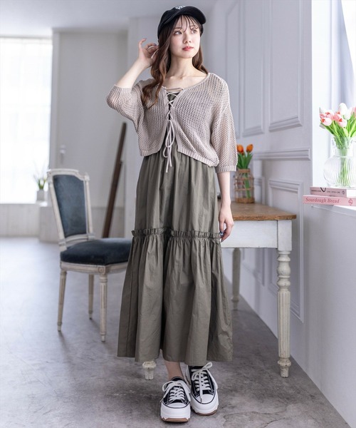 clear（クリア）の「無地柄アソート肩リボンキャミワンピース≪2024SS≫（ワンピース・レディース・カーキ/ブラック/ブルー系その他・F）」の14枚目の写真