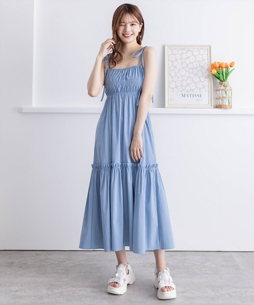 clear（クリア）の「無地柄アソート肩リボンキャミワンピース≪2024SS≫（ワンピース・レディース・カーキ/ブラック/ブルー系その他・F）」の15枚目の写真